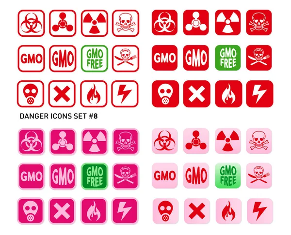 Set Icons Dangerous Hazardous Product Radiations Poisons Toxic Substances Fire — Stock Vector