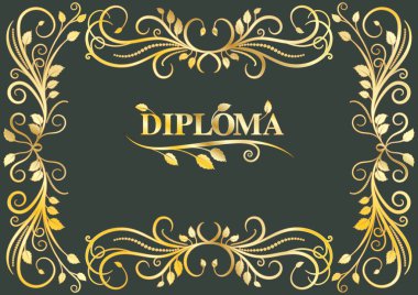 Yeşil zemin üzerine altın dantel ile klasik diploma çerçevesi
