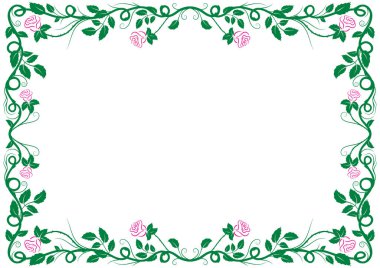 Beyaz arka plan üzerinde pembe güllü klasik antik dekoratif çerçeve. Tatil, kutlamalar veya mutlu olaylar için kullanılmak üzere