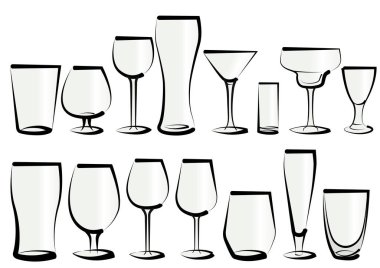 Bir bar veya bir restoran bulabilirsiniz gibi vektör çizim bardak, ayarlayın. Herhangi bir, herhangi bir kullanım için su, soft içecekler, alkol ve içki için