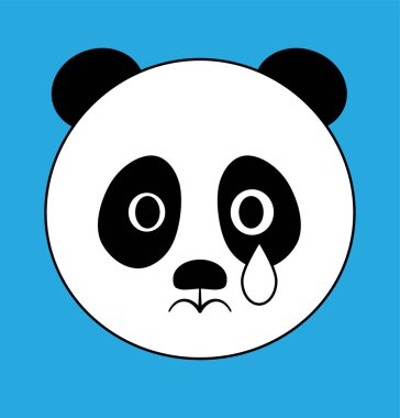 Siyah ve beyaz ayı panda ifade veya gökyüzü mavi zemin üzerine emoji ağlıyor