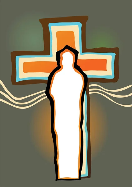 Crucifijo Naranja Silueta Cristo Blanco Graffiti Street Art Sobre Fondo — Vector de stock