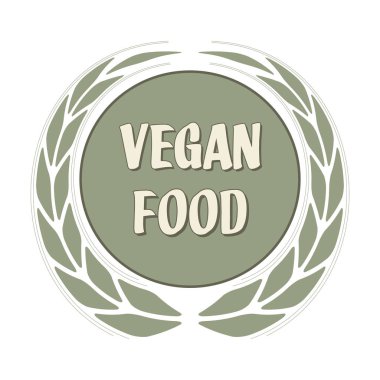 Yuvarlak Vegan gıda etiket veya etiket, kulakları ile. Bej ve yeşil renkler
