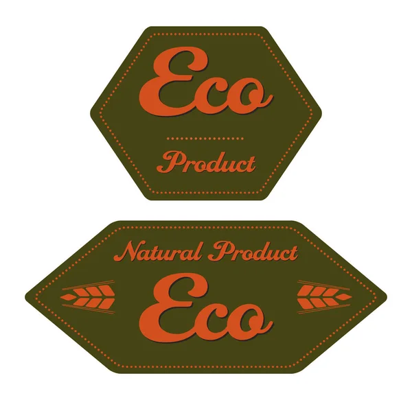 Etiqueta Etiqueta Hexagonal Eco Food Natural Products Con Orejas Marrón — Vector de stock