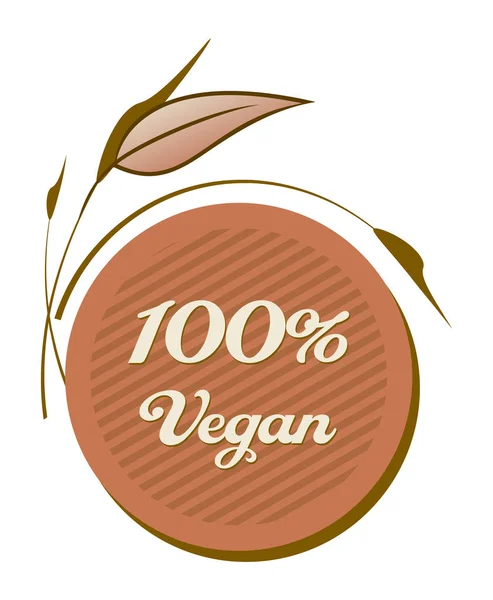 Runde 100 Vegane Lebensmittel Mit Schrägen Streifen Und Blättern Braune — Stockvektor