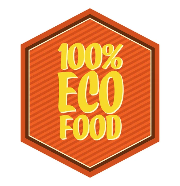 Sechseckige 100 Öko Lebensmitteletikett Oder Etikett Mit Schrägen Streifen Braune — Stockvektor
