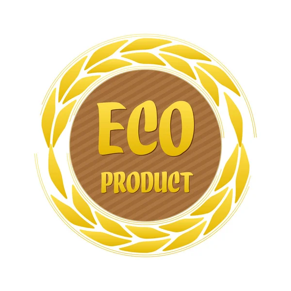 Étiquette Étiquette Produit 100 Écologique Avec Oreilles Couleurs Jaune Marron — Image vectorielle