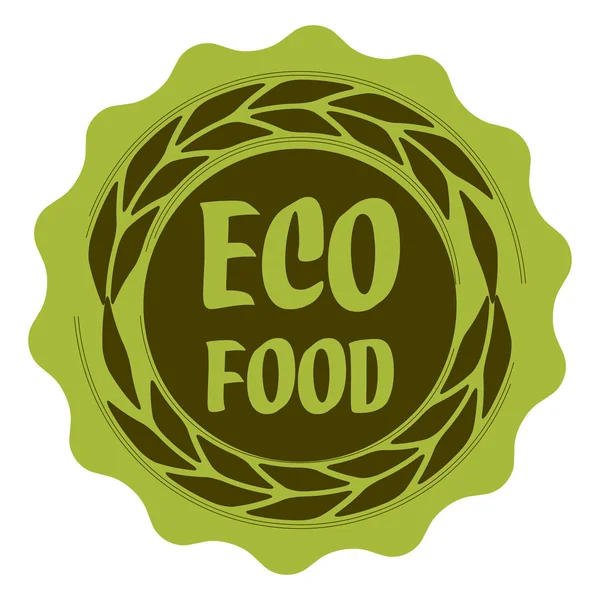 Étiquette Étiquette Eco Food Forme Sceau Étoile Avec Oreilles Couleurs — Image vectorielle