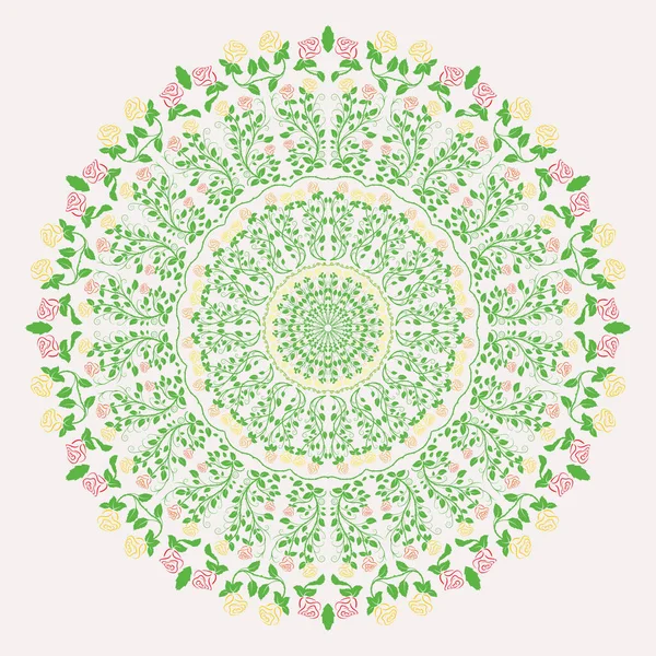Vecteur Dessiné Main Mandala Art Modèle Abstrait Avec Des Roses — Image vectorielle