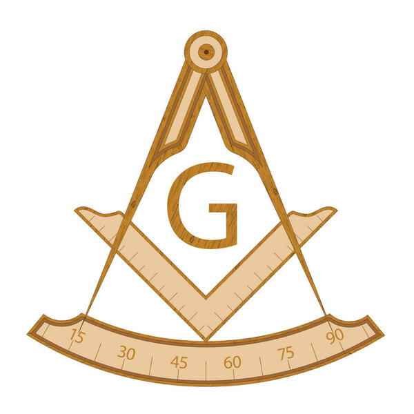 Wooden masonic square and compass symbol, with G letter. Mystic occult esoteric, sacred society. Vector illustration