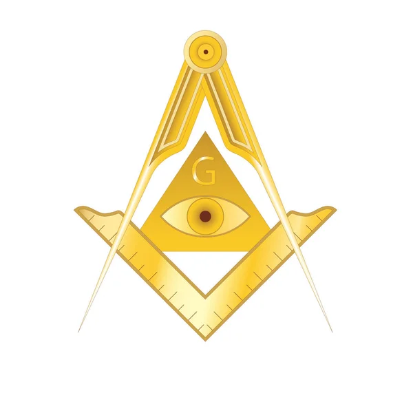 黄金フリーメーソン正方形と三角形 の文字と コンパスのシンボル 神秘的な神秘的な難解な神聖な社会 ベクトル図 — ストックベクタ
