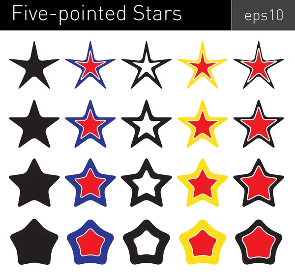 Beyaz arka plan üzerinde yuvarlak açıları ile çeşitli renkli beş köşeli yıldız