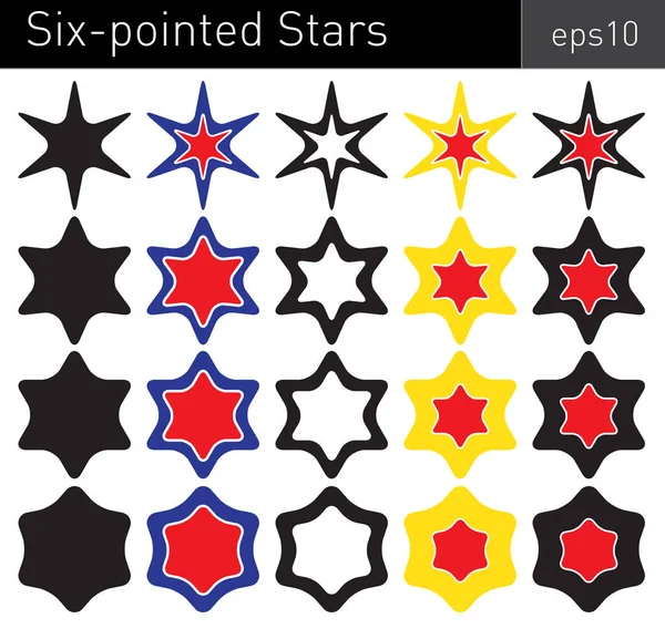 Beyaz arka plan üzerinde yuvarlak açıları ile çeşitli renkli altı köşeli yıldız