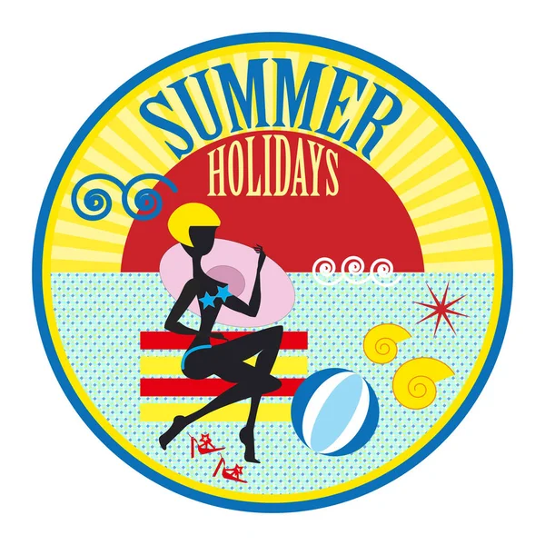 Badge Label Illustrate Summer Holidays Activities Close Sea Beach Party — Stock Vector