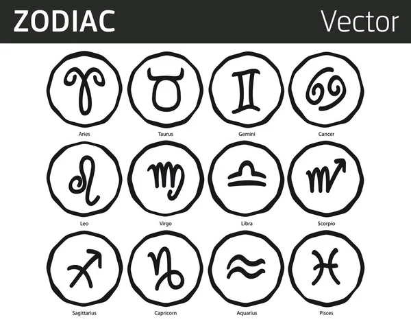 Δώδεκα Αντίκες Zodiac Σύμβολα Όπως Παλιά Κέρματα — Διανυσματικό Αρχείο