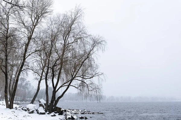 Blick Auf Den Dnjepr Während Eines Kalten Und Schneereichen Wintertages — Stockfoto