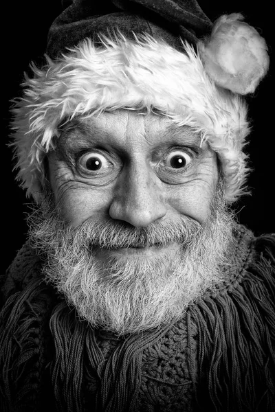 Portrait Noir Blanc Homme Adulte Barbe Blanche Déguisé Père Noël — Photo