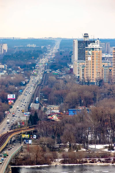 Kiev Ukraine März 2006 Blick Auf Die Bahn Brücke Und — Stockfoto