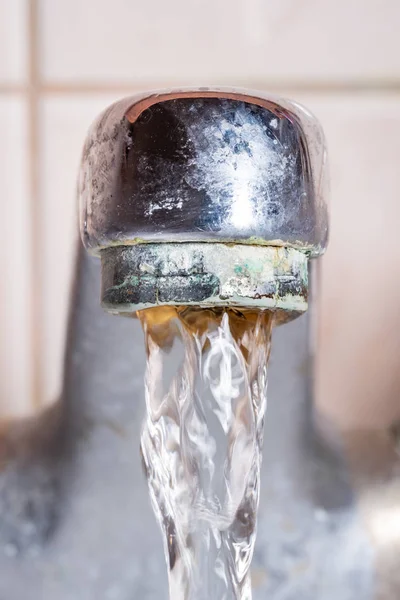 Detail of tap with Water Flowing Strongly — Stock Photo, Image