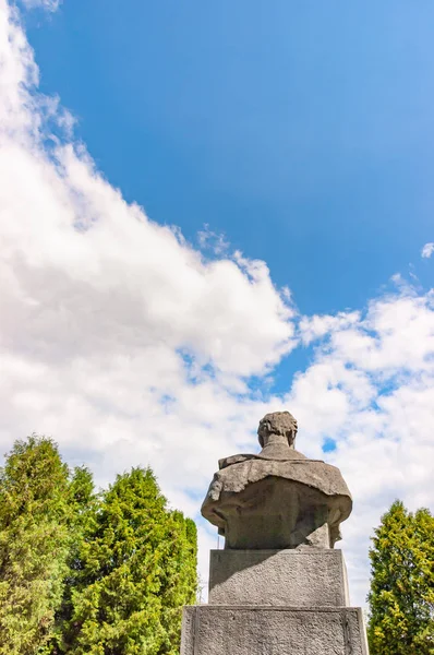 Mavi gökyüzü gökyüzüne karşı arka görülen heykel büstü — Stok fotoğraf