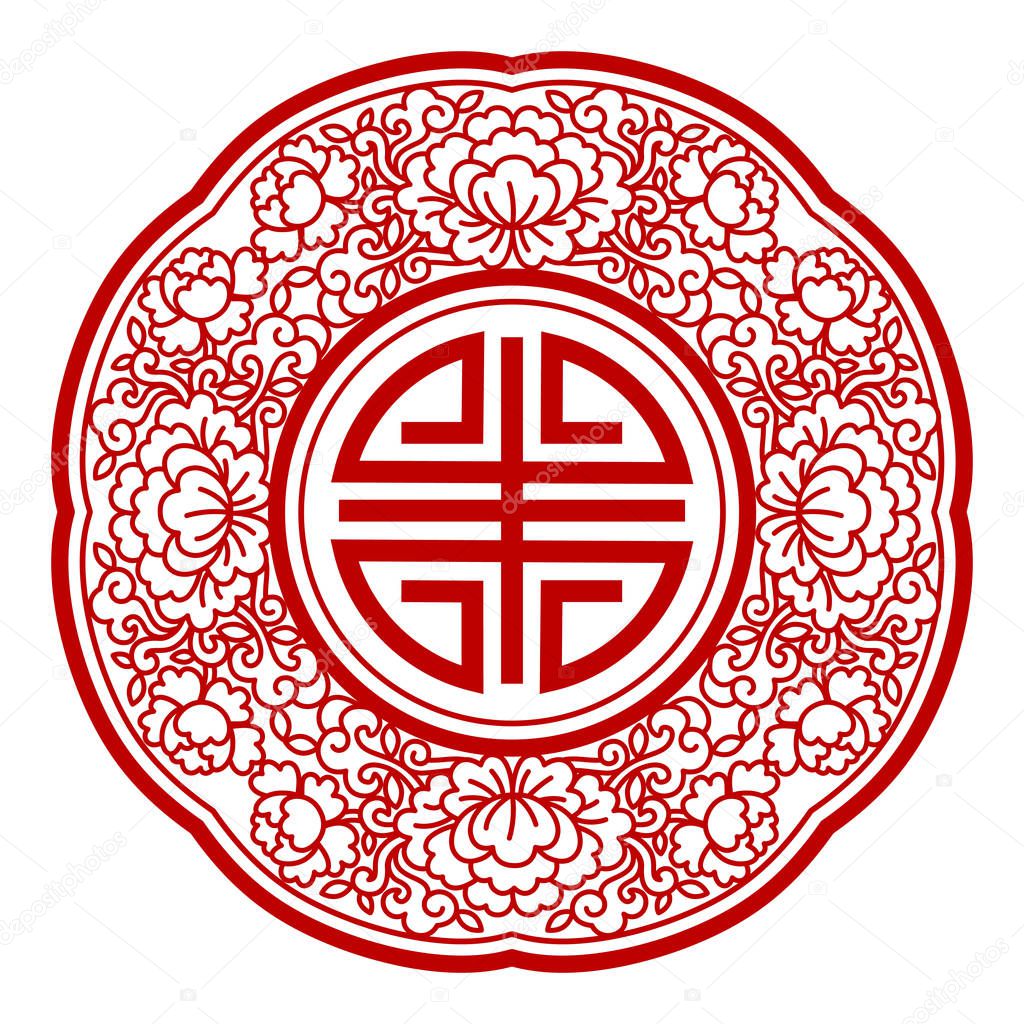 Chinese retro pattern in red color and round shape