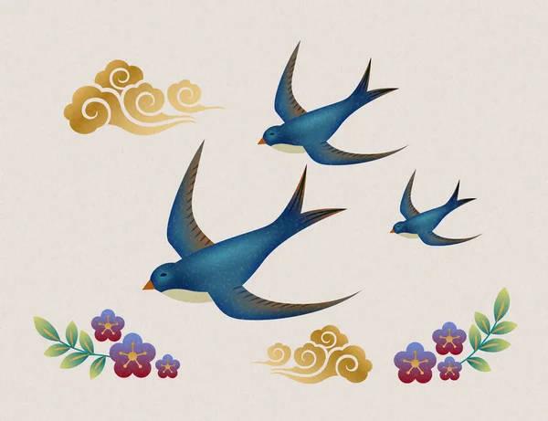 Ручні Намальовані Ластівки Елементи Дизайну Квітів — стоковий вектор