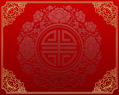 Retro Çin tarzı kırmızı arka plan ile altın renkli çerçeve