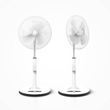 Beyaz arka plan üzerinde 3d illüstrasyon stand fan mockup seti