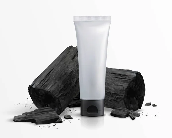 Tubo Plastica Cosmetica Vuota Con Carbone Illustrazione Sfondo Bianco — Vettoriale Stock