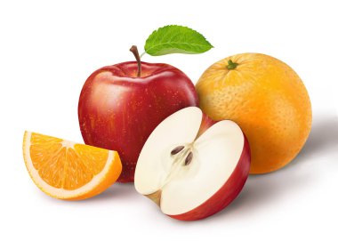 Elma ve beyaz arka plan üzerinde turuncu meyve