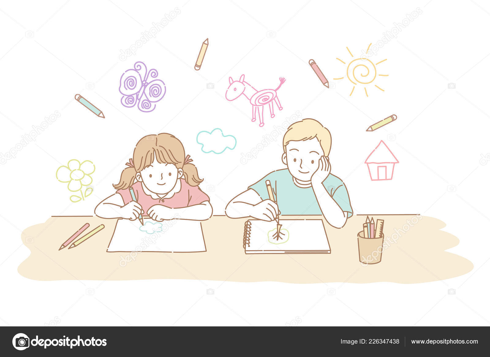 Premium Vector | Hand drawing of small brother and sister-saigonsouth.com.vn