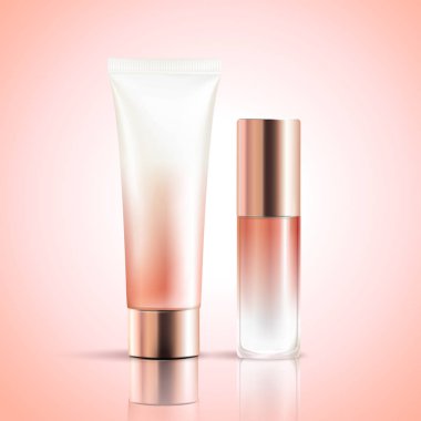 3d resimde pembe arka plan üzerinde boş kozmetik konteyner mockup ayarlayın