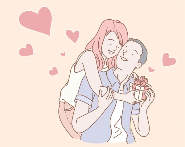 Joven Pareja Piggybacking Tener Una Gran Relación Ilustración — Archivo Imágenes Vectoriales