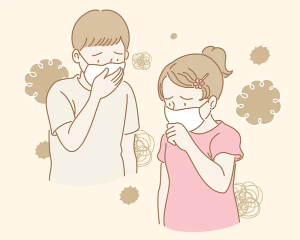 Niños Con Máscaras Contra Contaminación Del Aire Tono Tierra — Vector de stock