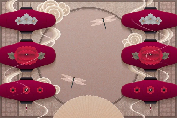 Изящный Висячий Красный Цветочный Фонарь Зонтик Бумаги — стоковый вектор