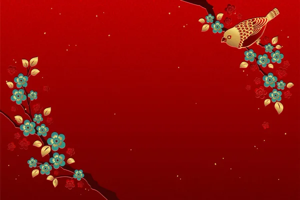 Année Lunaire Fleur Prune Oiseau Fond Décoratif — Image vectorielle