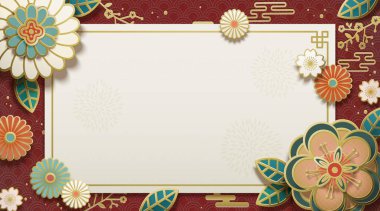 Çiçek kağıt sanat kelimeler kırmızı kırmızı zemin üzerine tebrik için kopya alanı ile