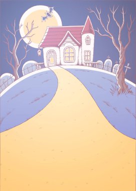 Halloween gece sahne eve mezarlık ile