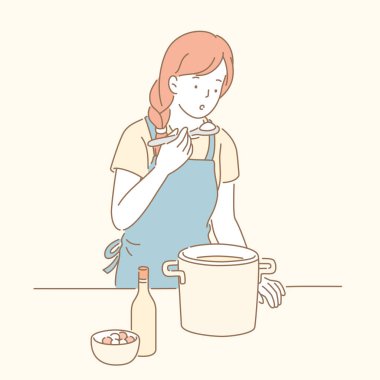 Çorba el tatma Bayan çizilen çizgi stili