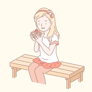 Sevimli kız lezzetli kek Hat sanatı içinde bakarak