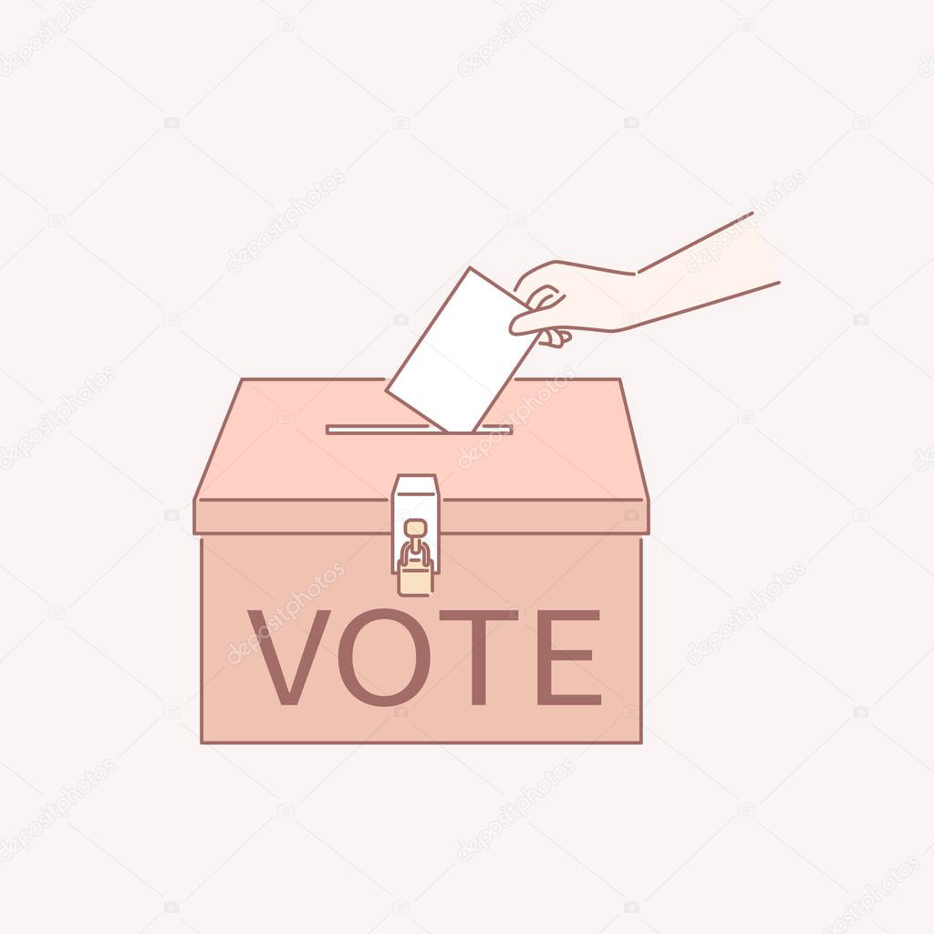 Vote your ticket into a ballot box in line art style