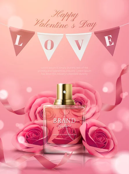 Bellissimi Annunci Profumi Con Fiori Carta Bandiere Appese Illustrazione Sfondo — Vettoriale Stock