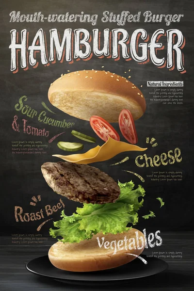 Desain poster hamburger - Stok Vektor