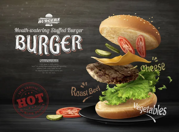 Diseño de anuncios de hamburguesas — Vector de stock