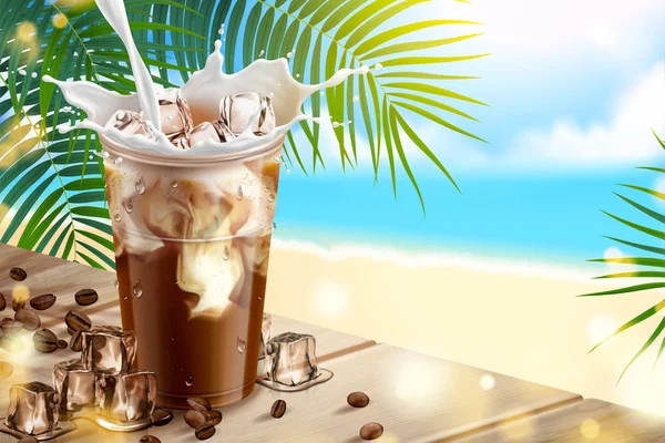 Süt reklamları ile buzlu latte — Stok Vektör