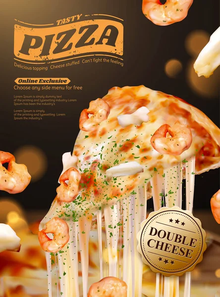 Stringy seafood pizza ads - Stok Vektor