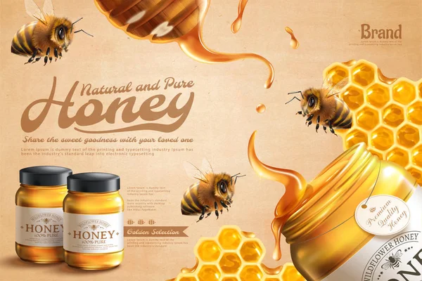 纯蜂蜜广告 — 图库矢量图片