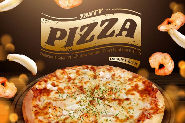 Iklan pizza seafood lezat - Stok Vektor
