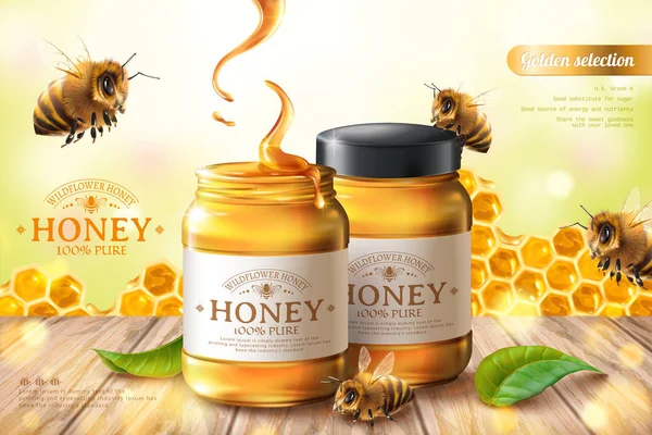 純粋な蜂蜜広告 — ストックベクタ