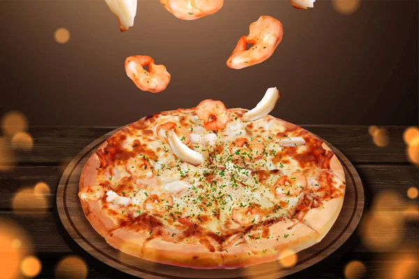 Saborosos anúncios de pizza de frutos do mar — Vetor de Stock